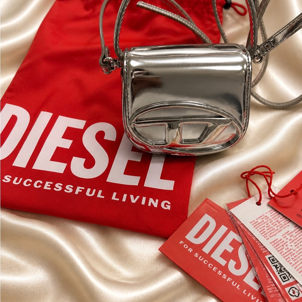 Diesel Metallic Silver Mini Crossbody with Logo Detail